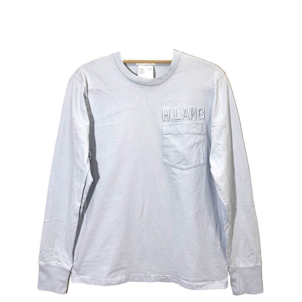 Helmut‎ Lang Long Sleeve T Shirt Mens M Blue Embroidered Logo Cotton